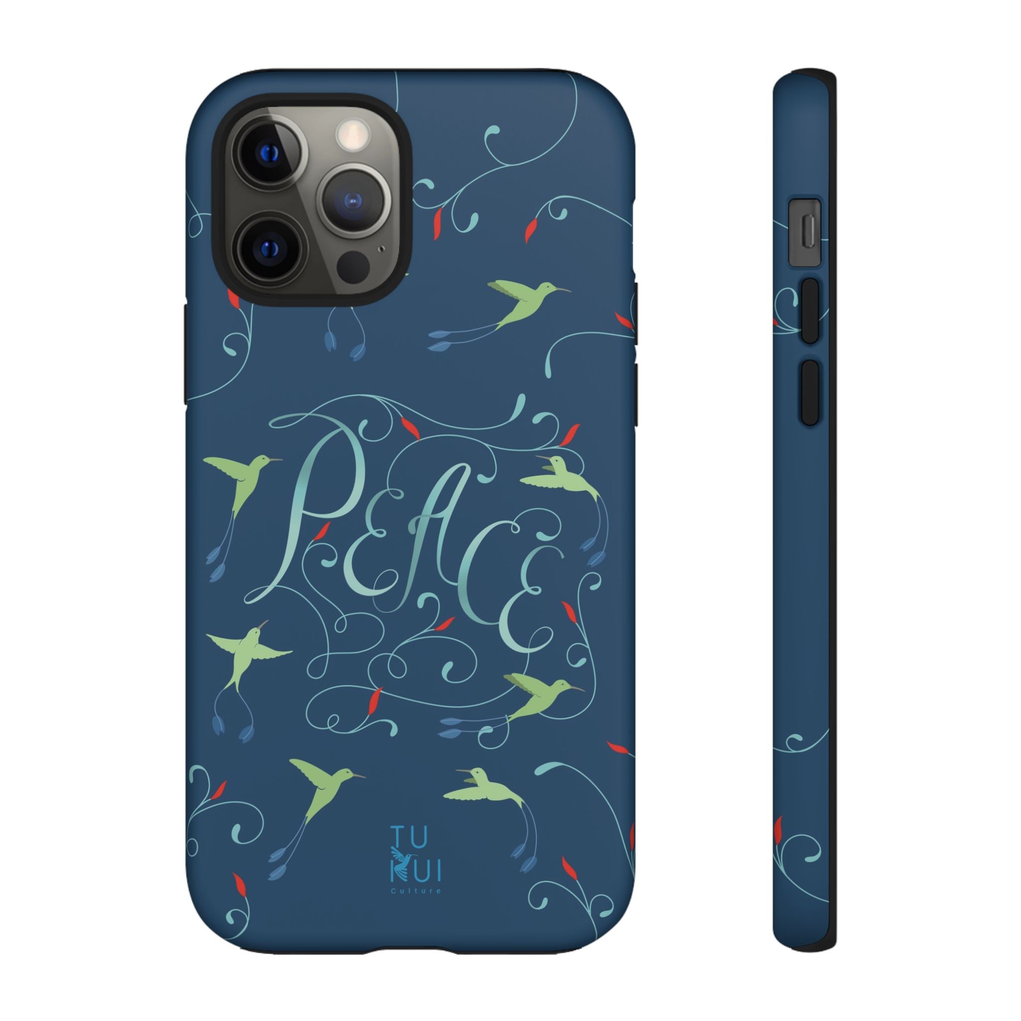 Phone Case - Hummingbirds & Flowers with Peace Lettering