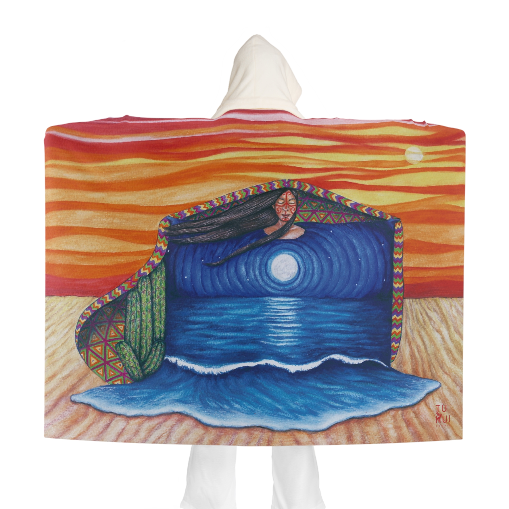 Hooded Sherpa Blanket - Wayuu Nature Woman Illustration